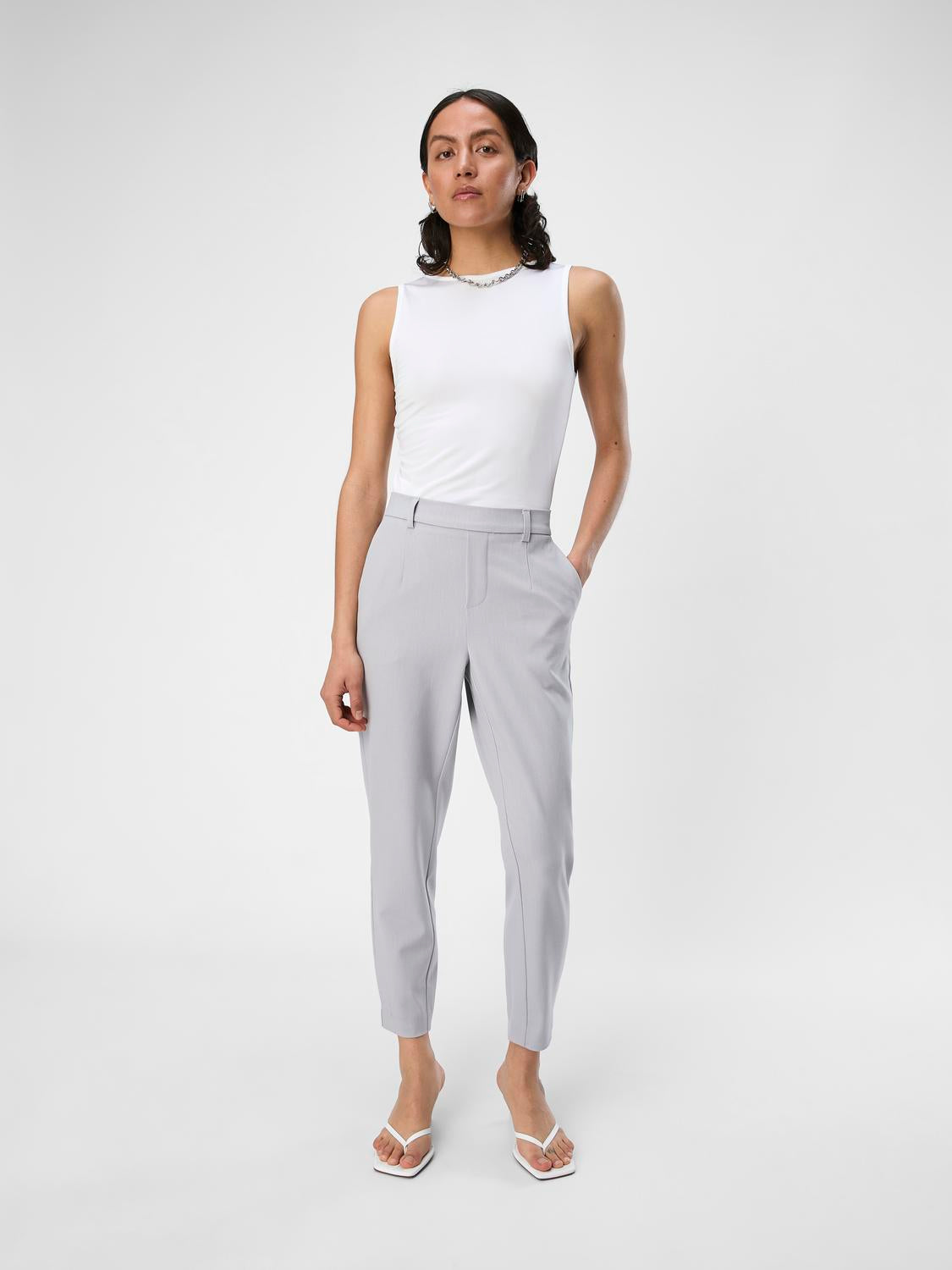 Lisa Slim Pant - Light Grey Melange