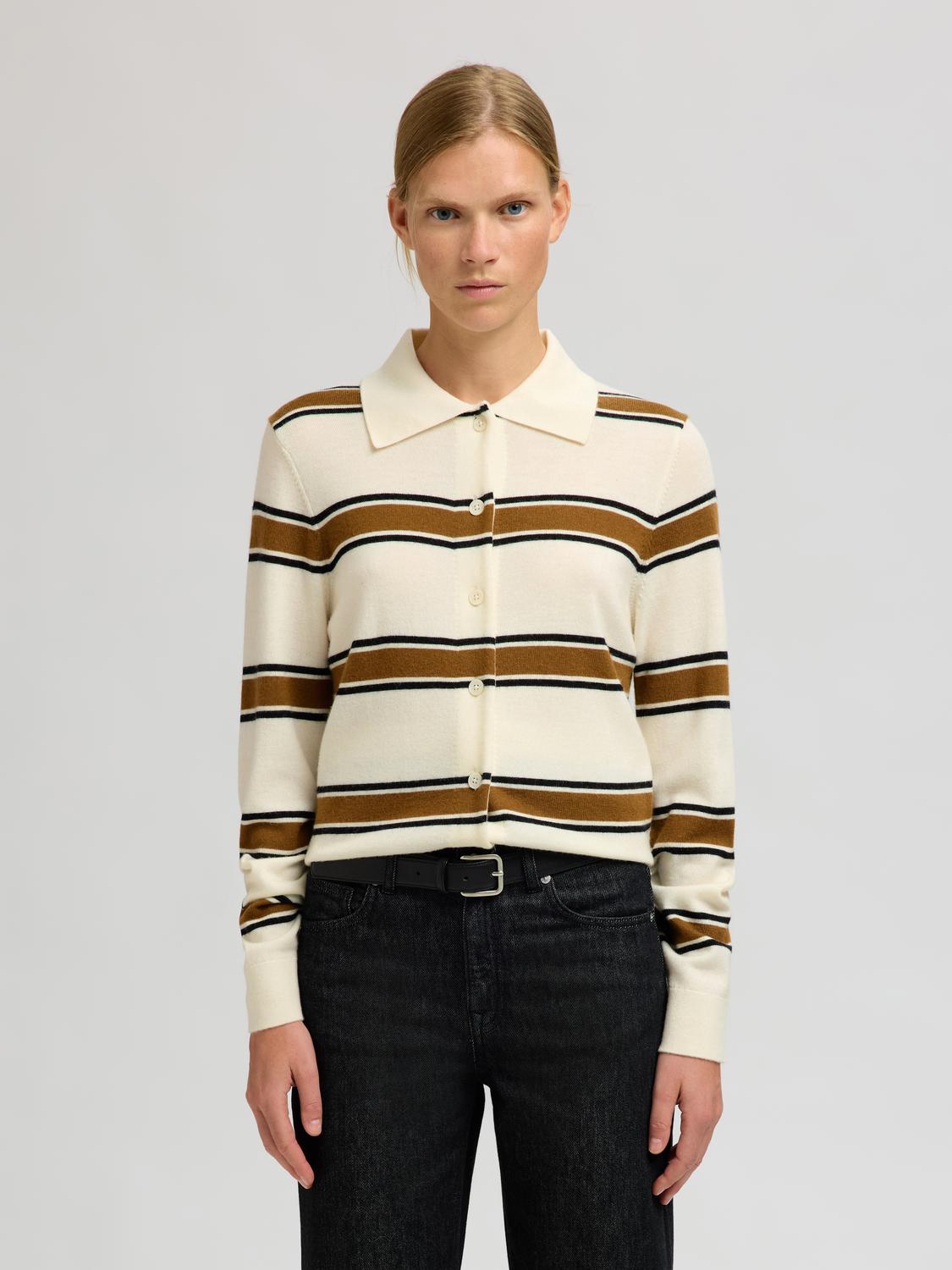 Slfthea Ls Knit Button Collar Neck