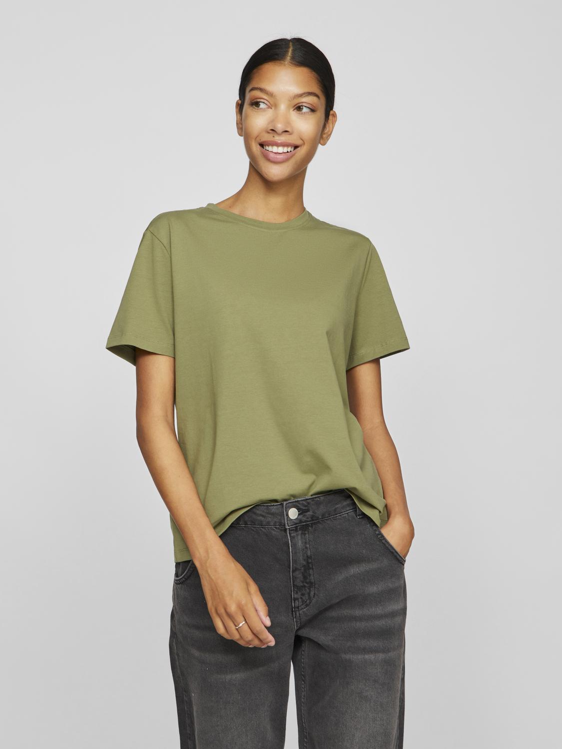 Nora T-skjorte med rund hals - Oil Green