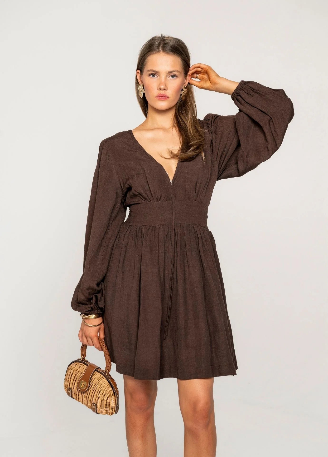 Amelie Dress Espresso Linen