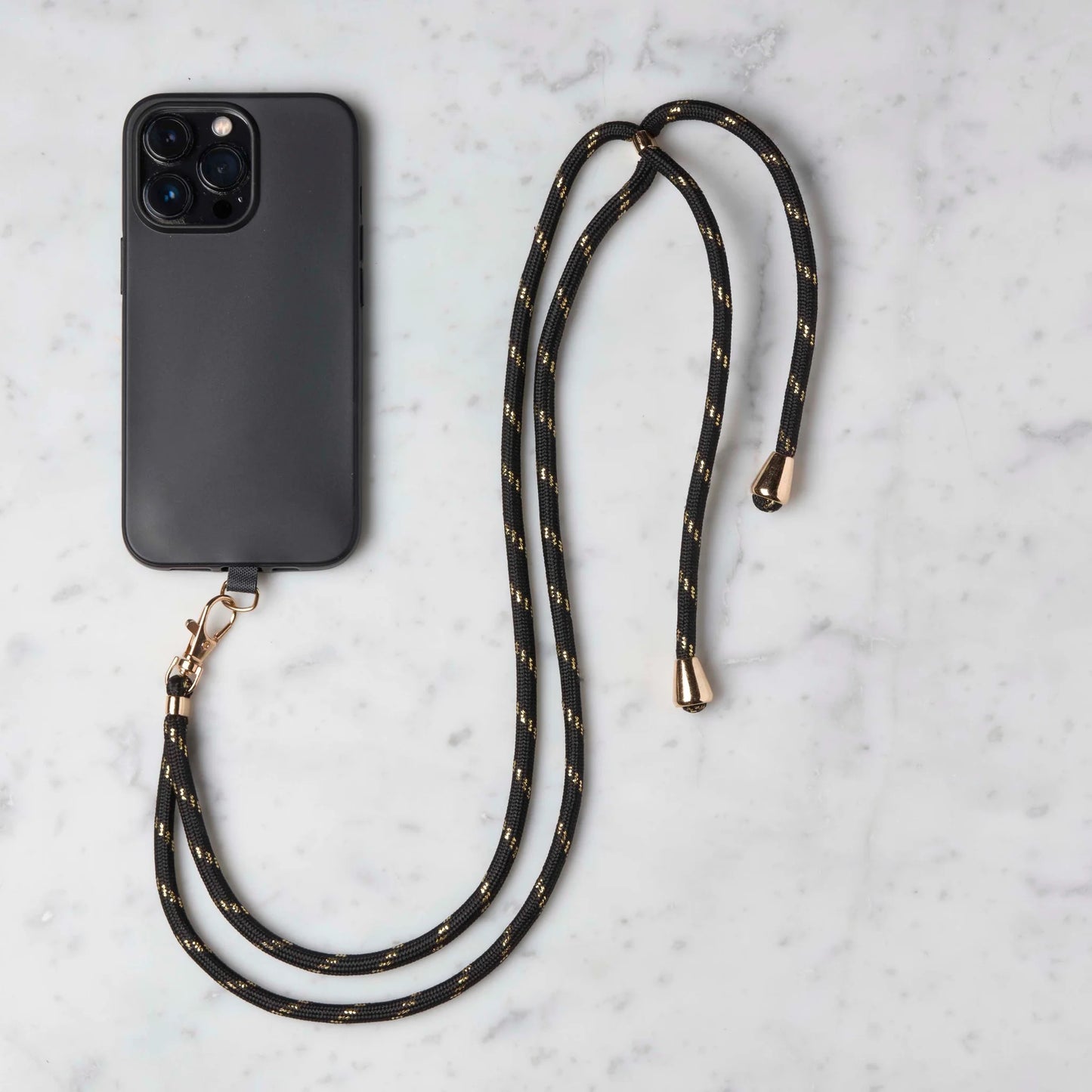 Mobilstropp Sort snor med gull