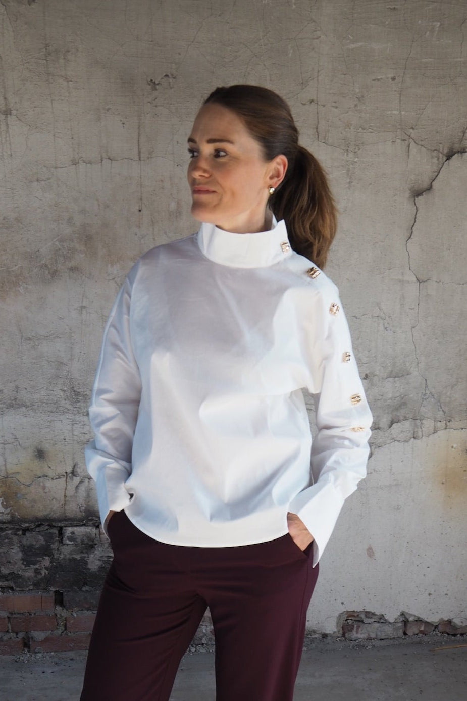 Sannacc asym button blouse
