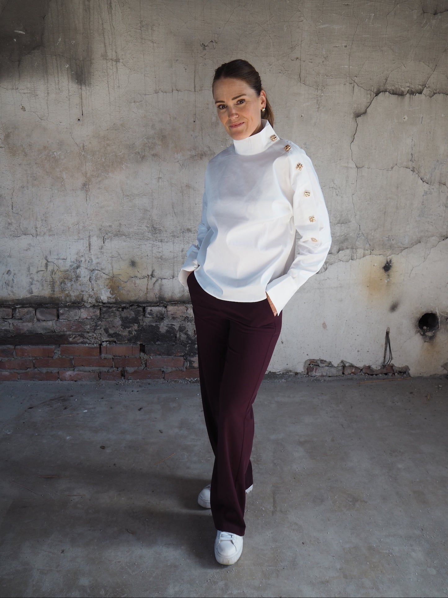 Sannacc asym button blouse