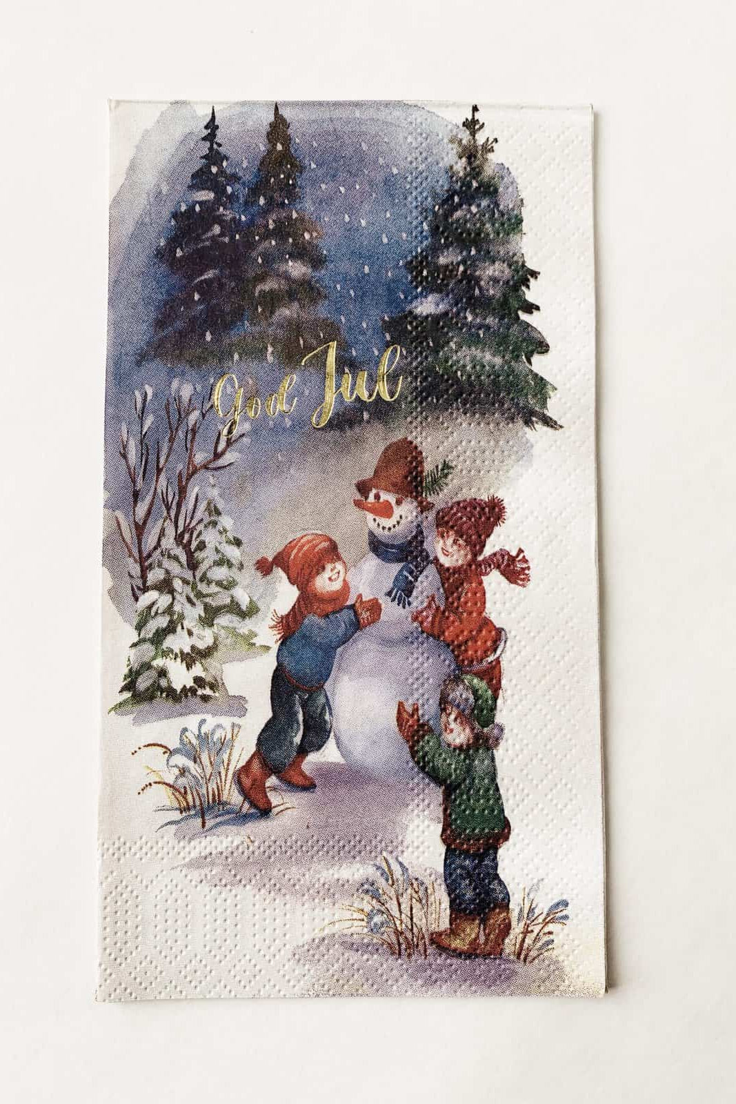 SERVIETT GOD JUL BARN OG SNØMANN