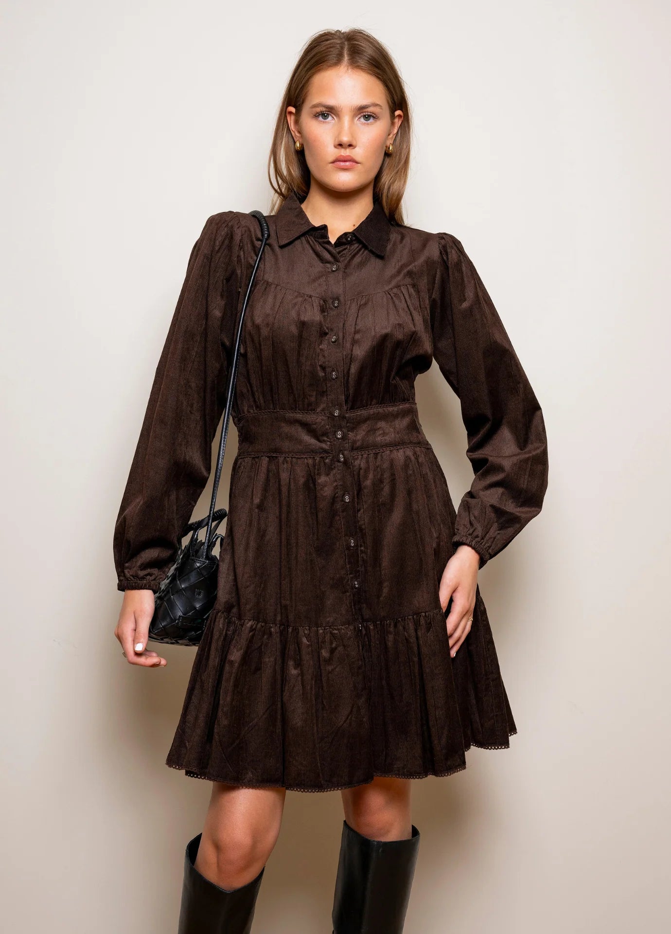 Vicky Dress Dark Mocha Corduroy