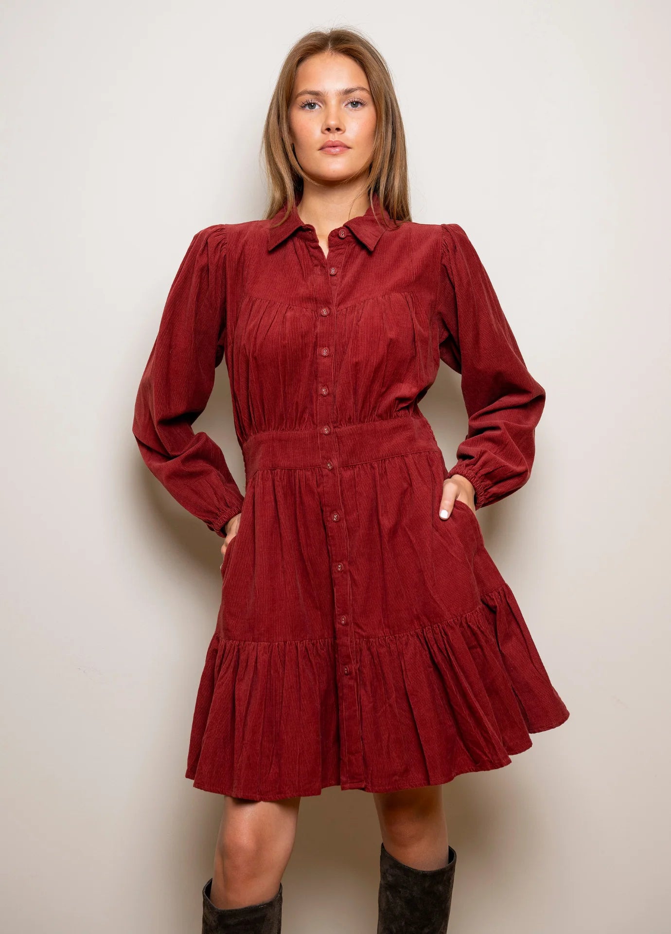 Vicky Dress Ruby Corduroy