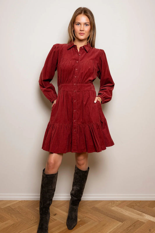 Vicky Dress Ruby Corduroy