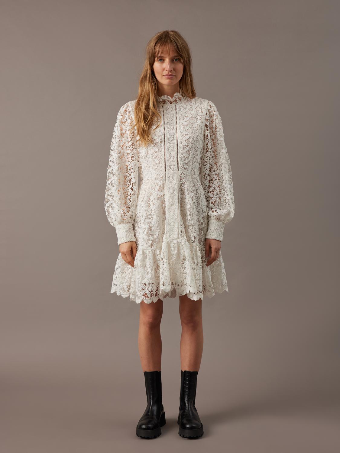 SLFSILJA LS EMBROIDERY SHORT DRESS SOLID