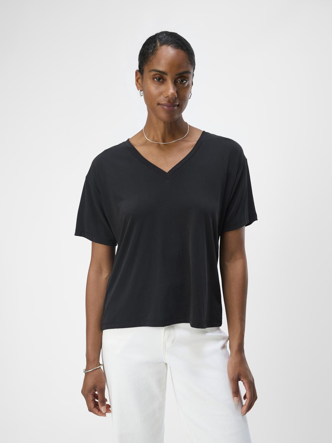 Annie RE S/S V-neck top - Svart