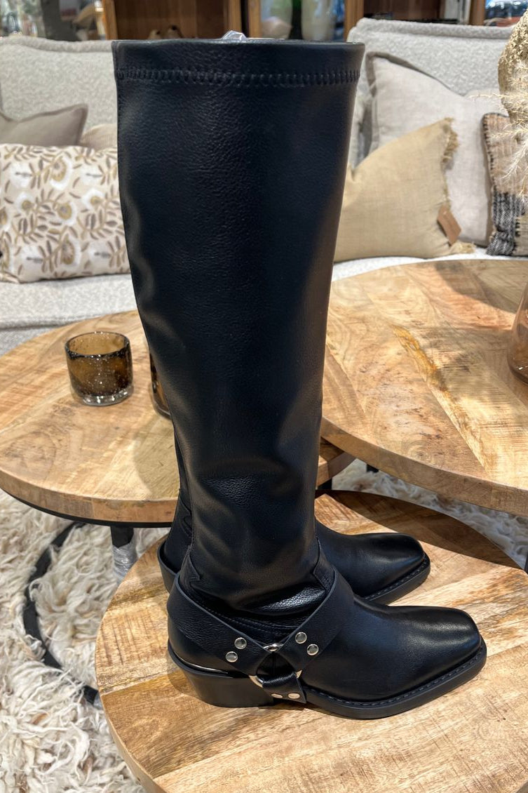 Black stretch long boots