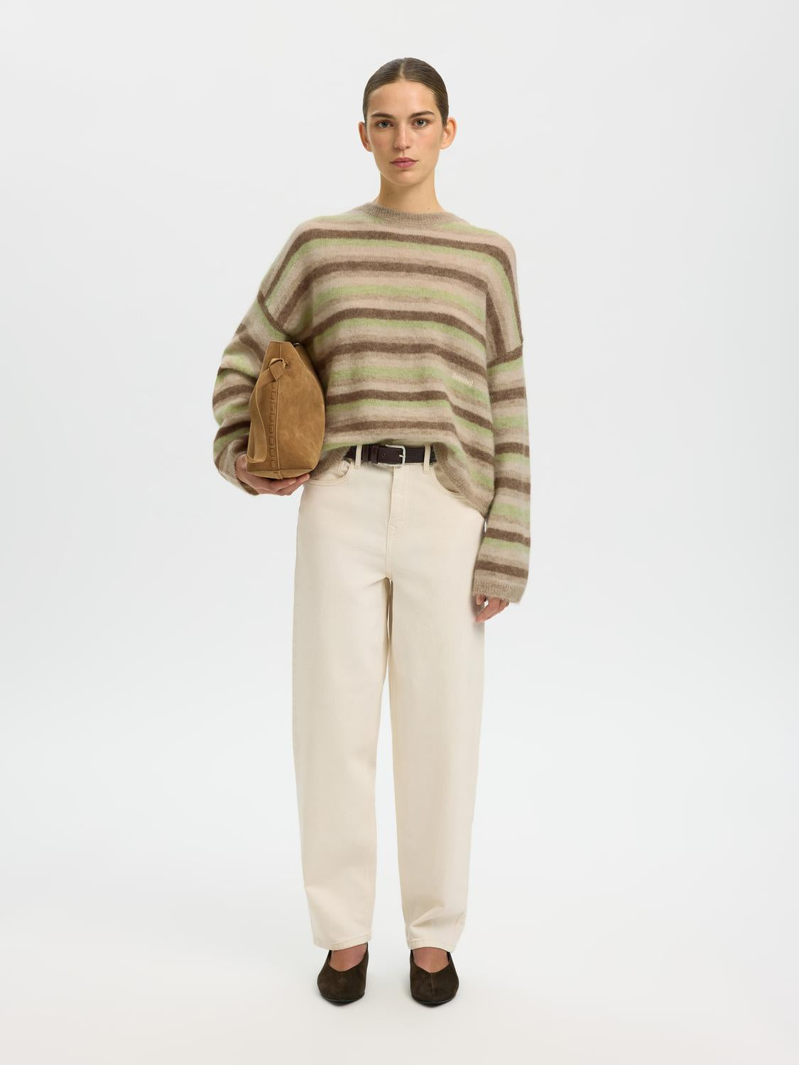 Slflulu Ls Knit Button O-Neck