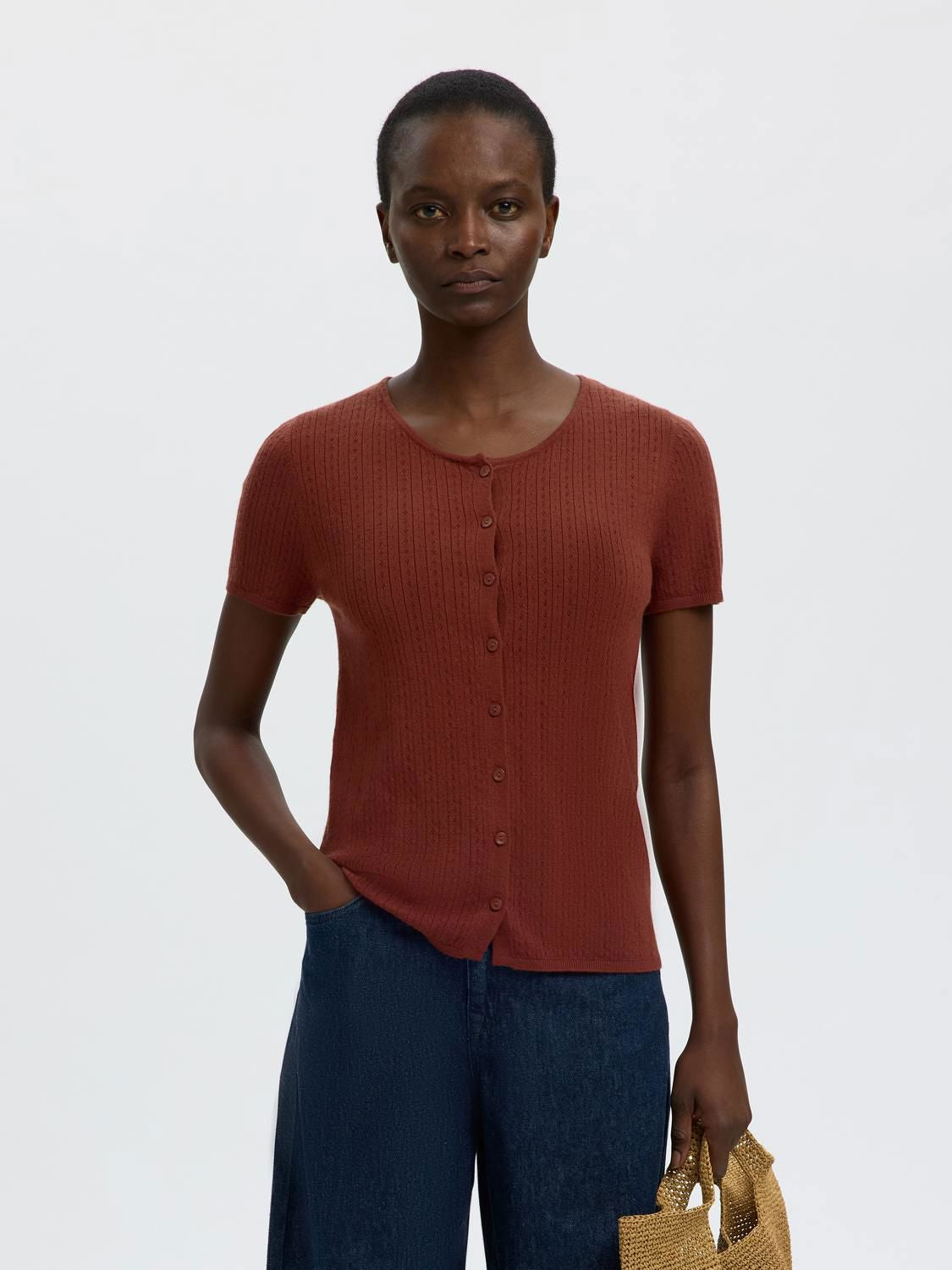 Slfhelle Pointel Ss Knit Cardigan