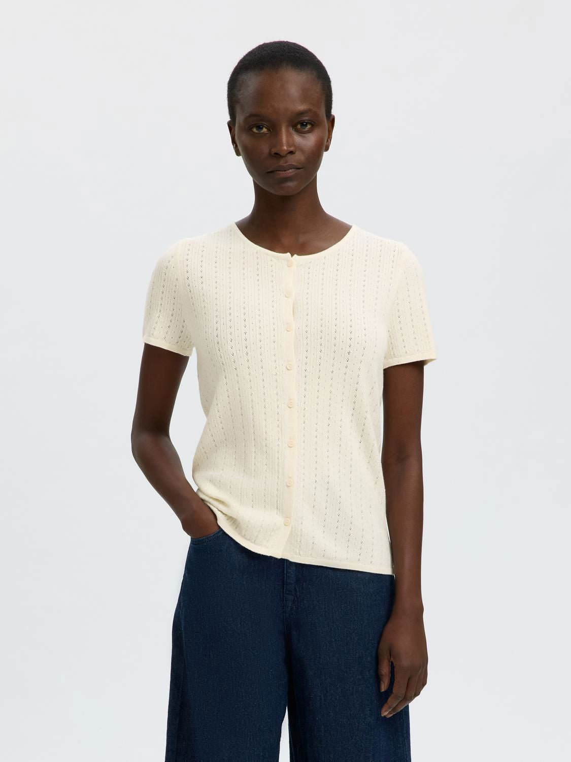 Slfhelle Pointel Ss Knit Cardigan