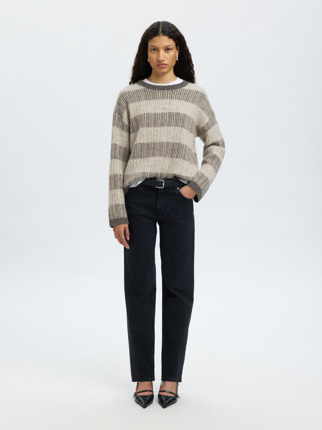 Slfalva Ls Knit Stripe O-Neck