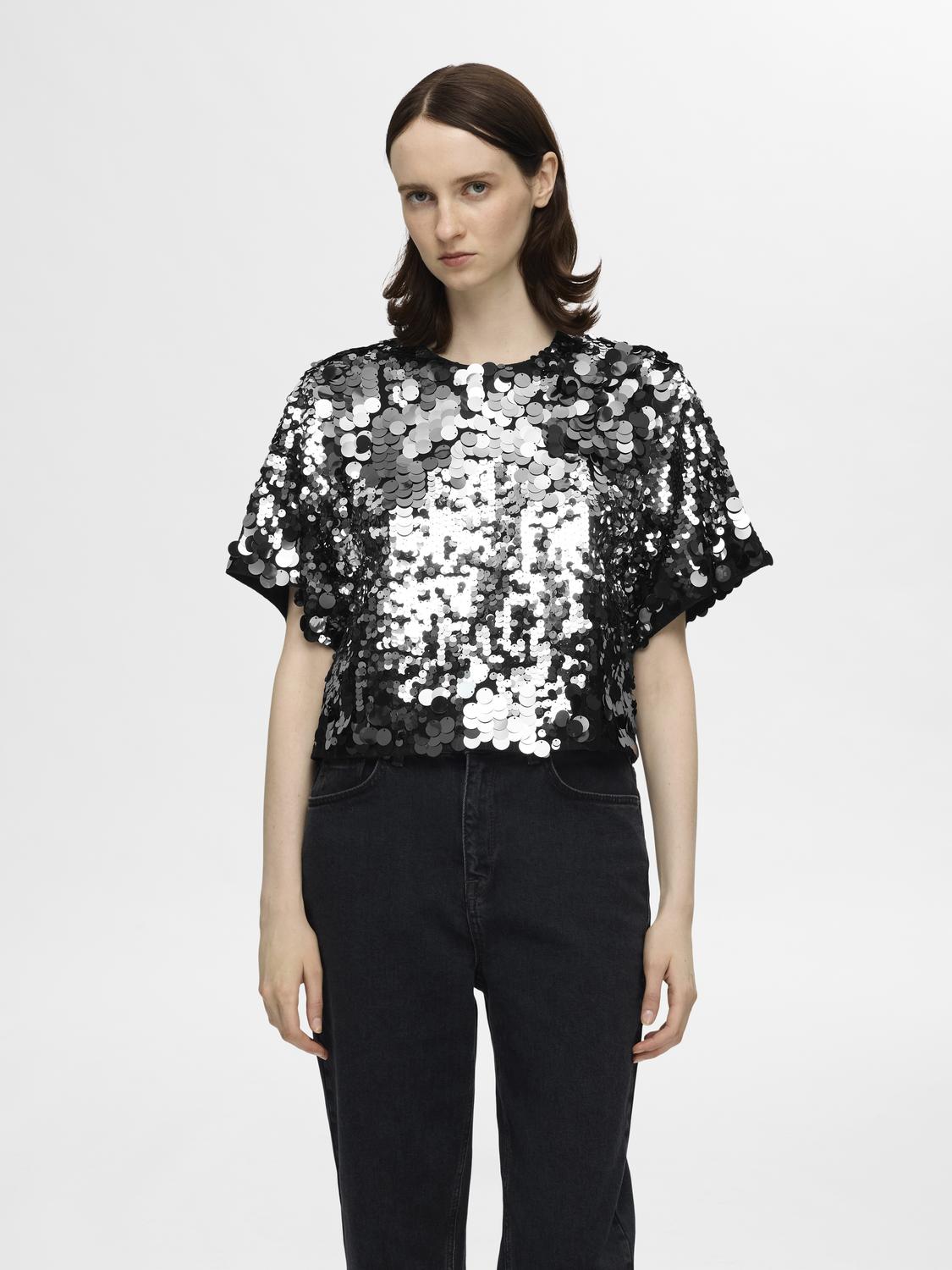 Slftana 3/4 sequins top