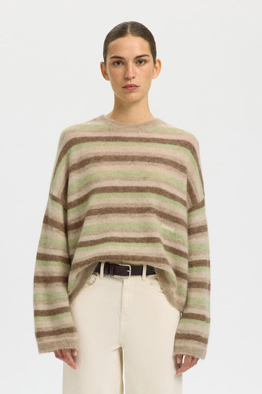 Slflulu Ls Knit Button O-Neck