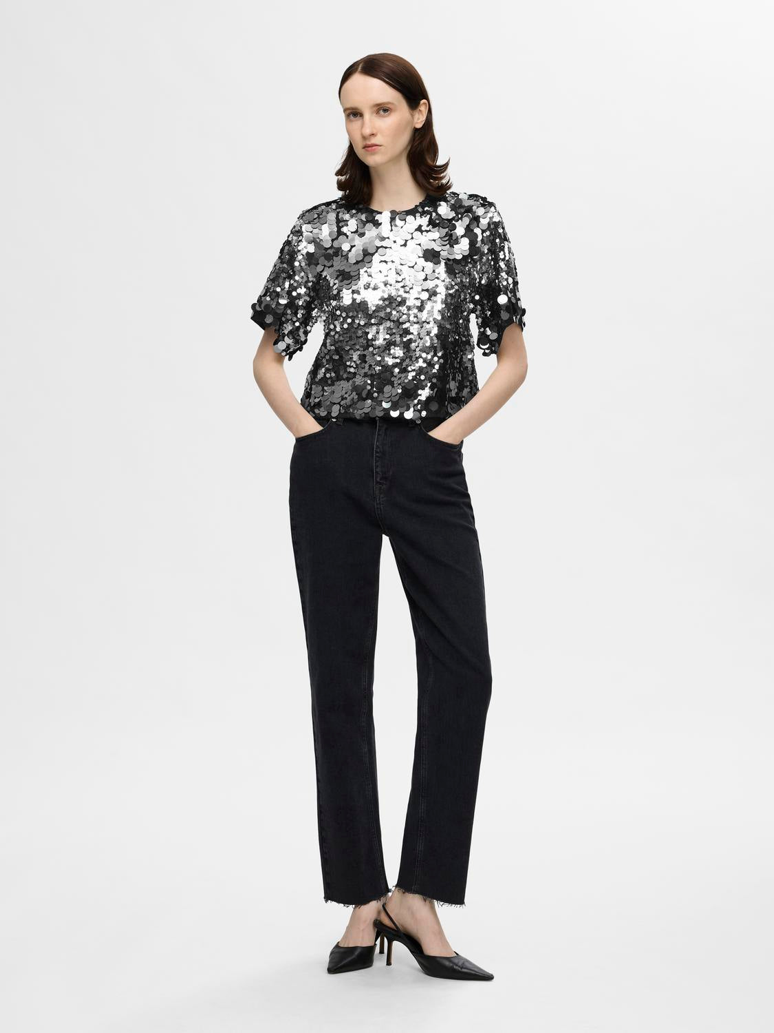 Slftana 3/4 sequins top