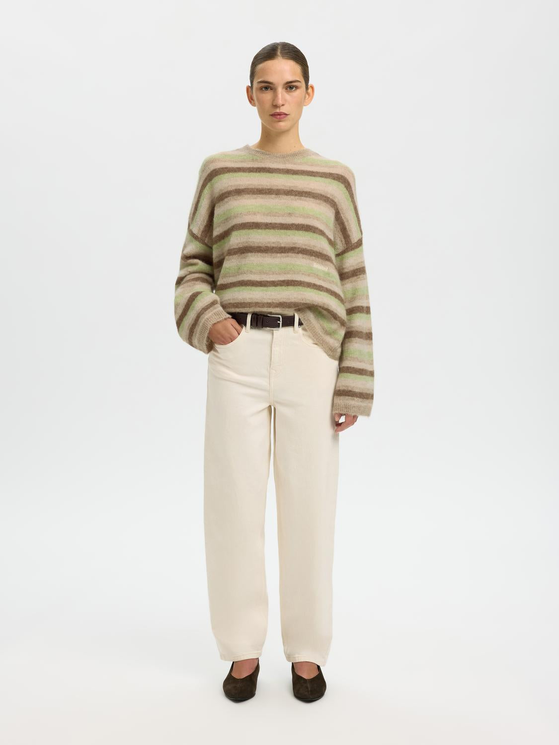 Slflulu Ls Knit Button O-Neck