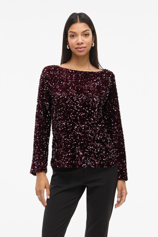 Vifaith Boat Neck L/s Sequin Top/2