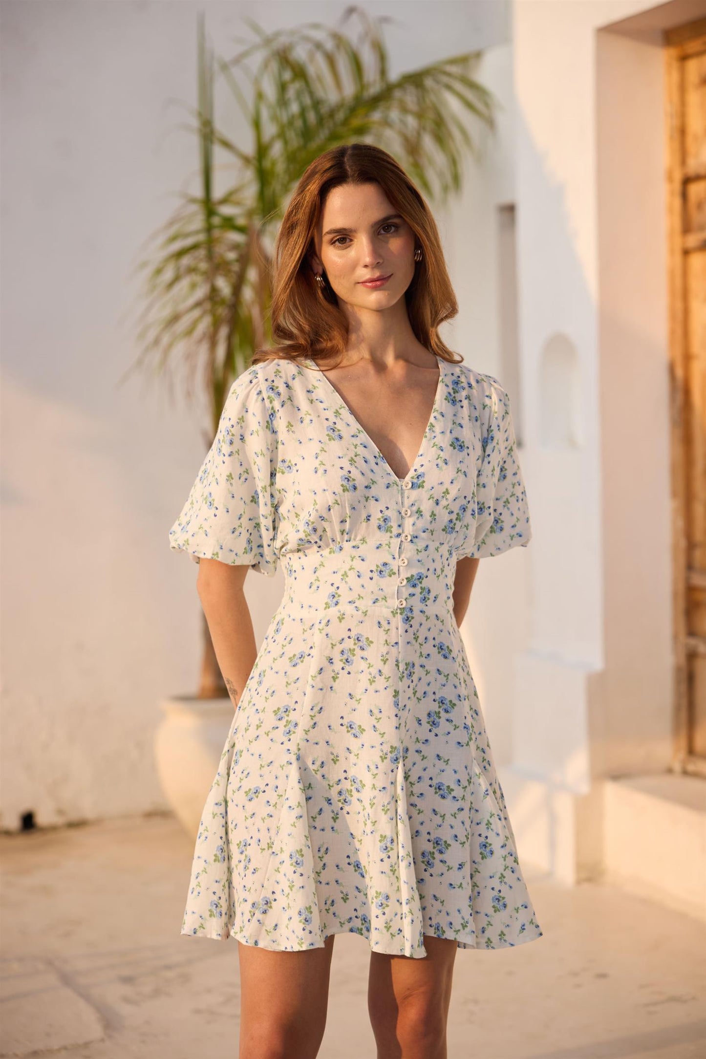 Bianca Dress Blue Fleur Linen