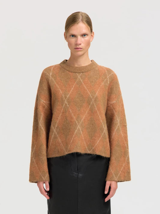 Slflulu Brushed Ls Argyle Knit O-Neck