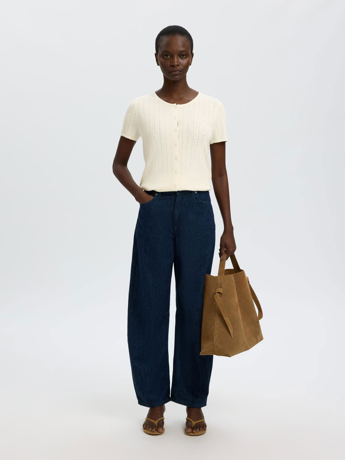 Slfhelle Pointel Ss Knit Cardigan