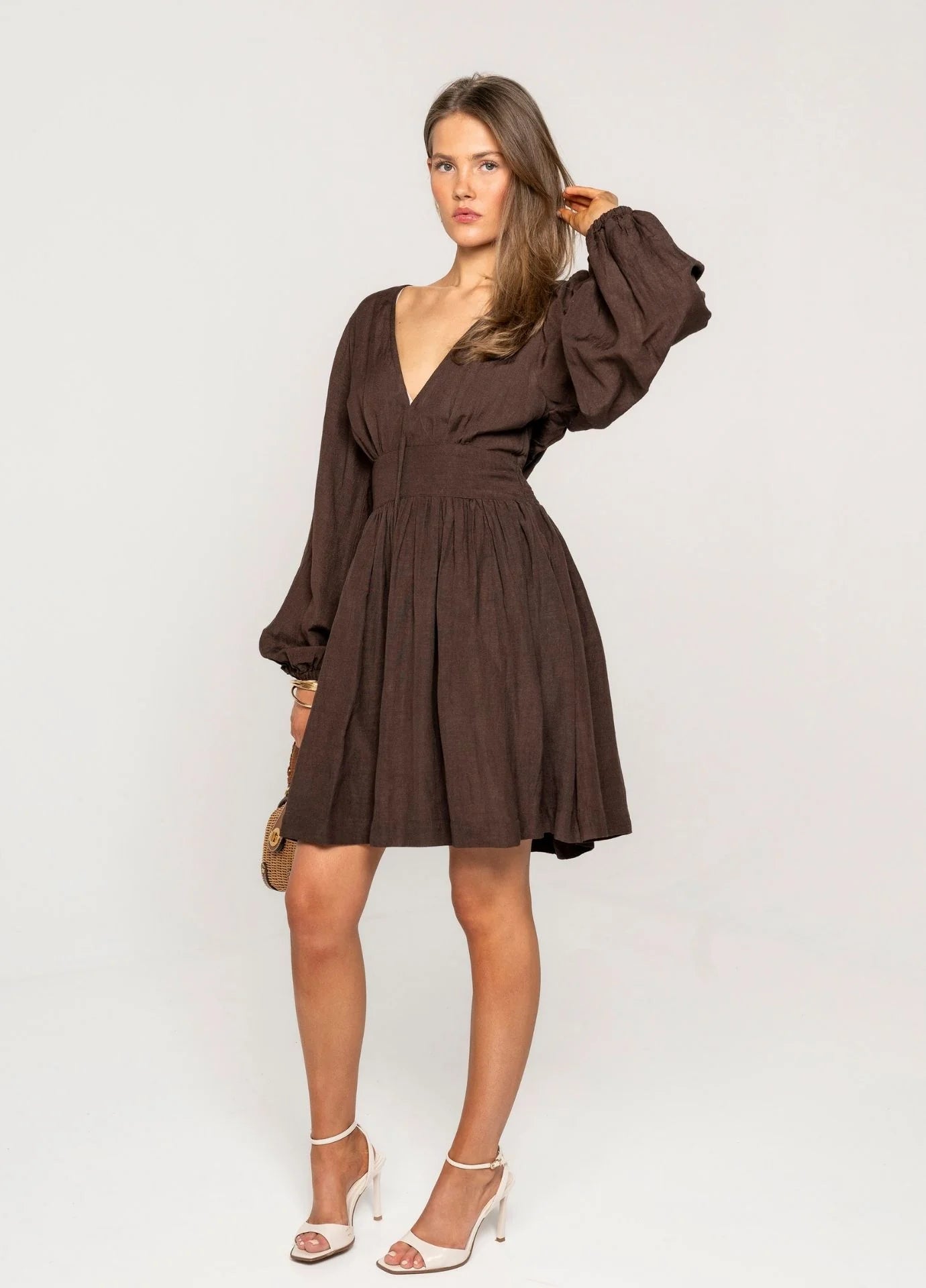 Amelie Dress Espresso Linen