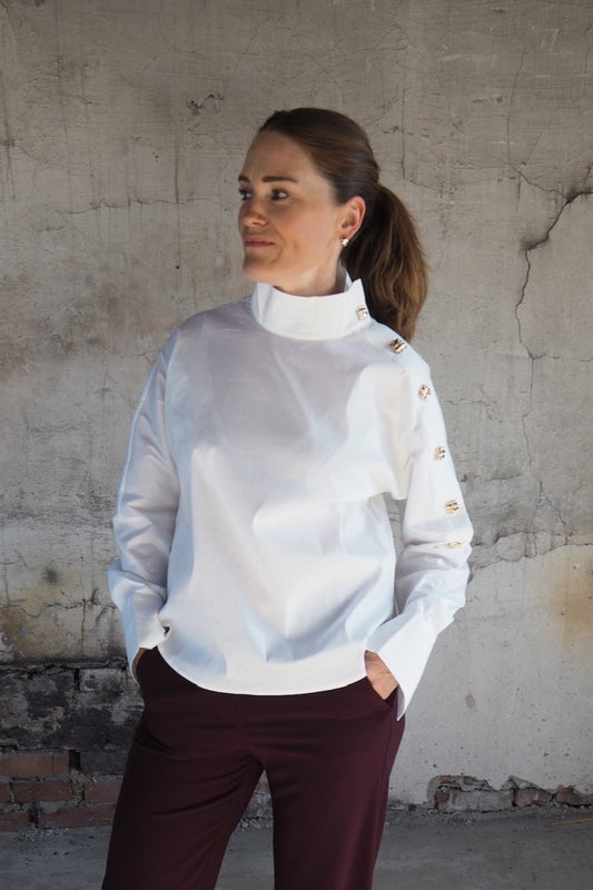 Sannacc asym button blouse