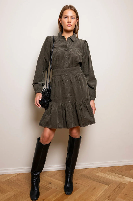 Vicky Dress Forest Corduroy