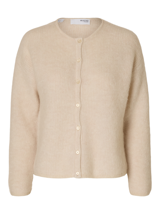 Sia ras ls knit o-neck cardigan - Birch