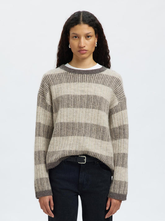 Slfalva Ls Knit Stripe O-Neck