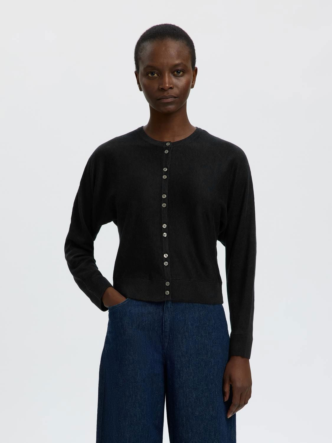Slfjane Linen Ls Bat Knit Cardigan