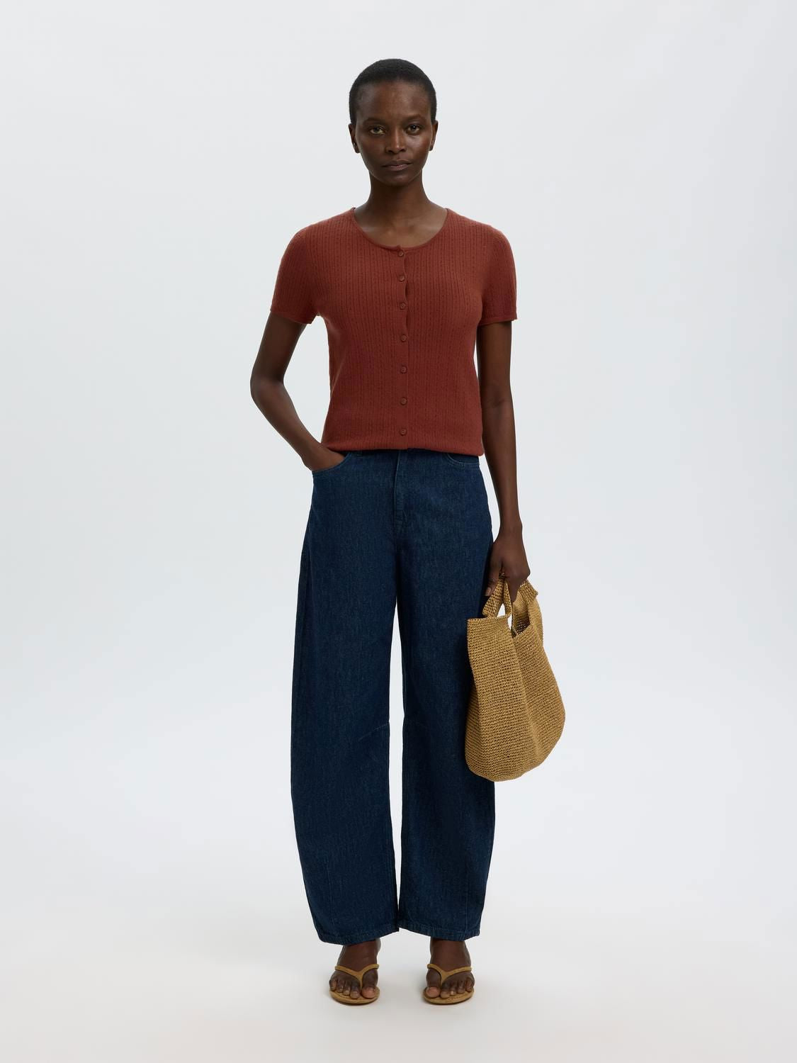 Slfhelle Pointel Ss Knit Cardigan