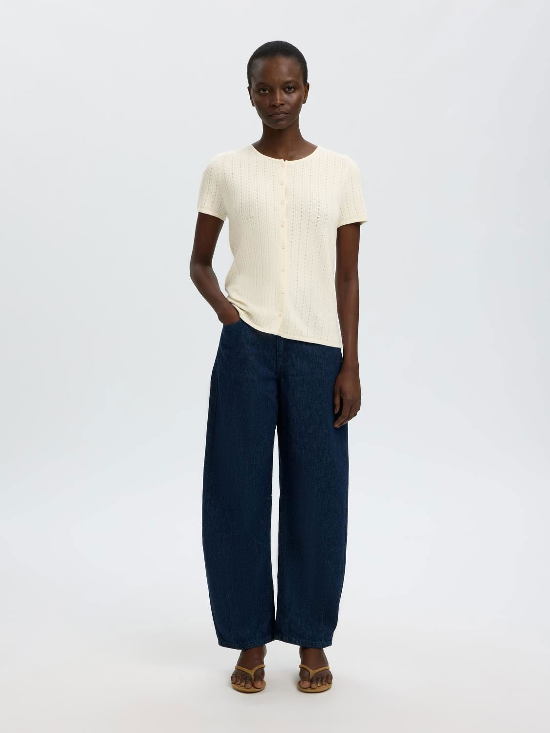 Slfhelle Pointel Ss Knit Cardigan