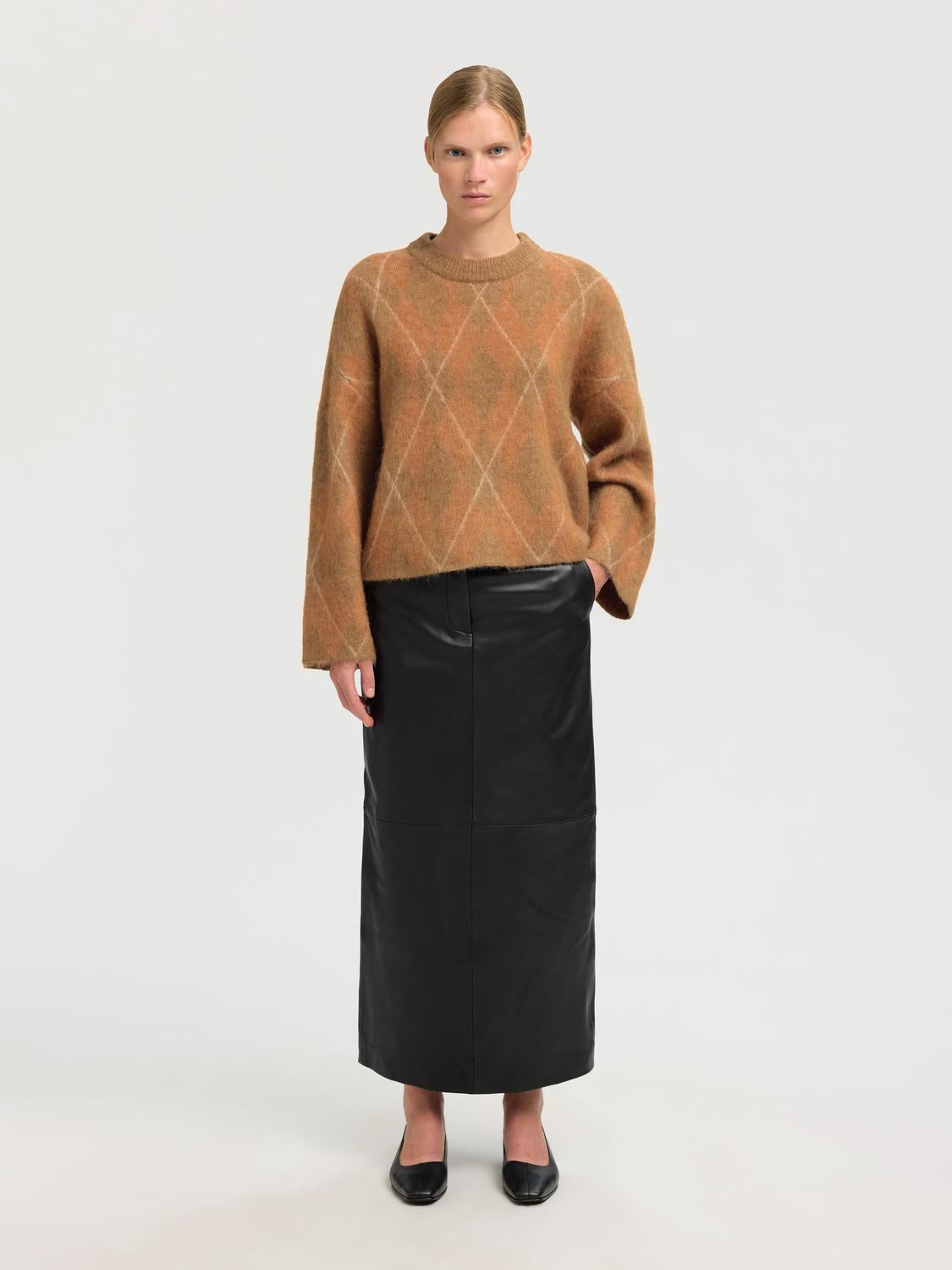 Slflulu Brushed Ls Argyle Knit O-Neck