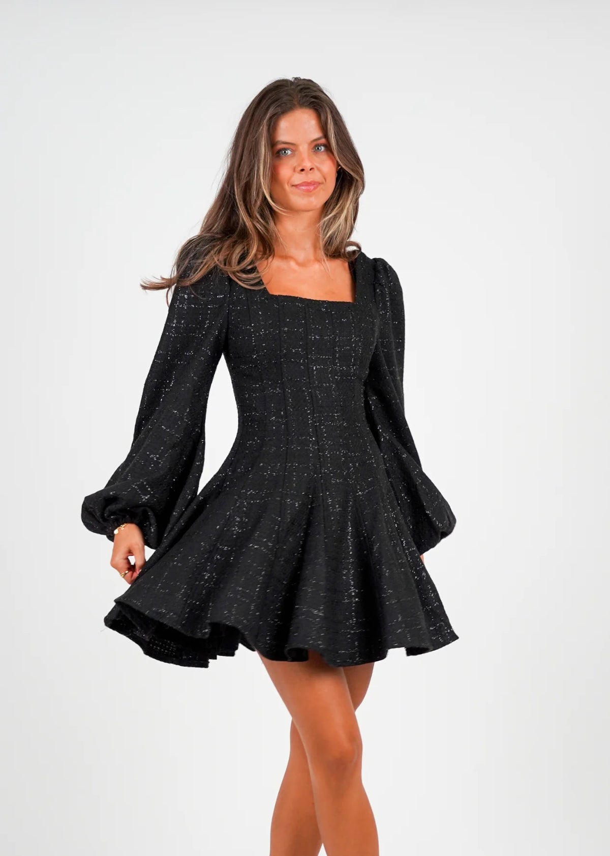Golightly Sophie Tweed Kjole - Black (ekstra lengde)